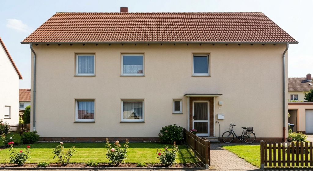 Frontansicht mit makellos sauberer Fassade (Sauberer Zustand), Fassadenreinigung Kosten